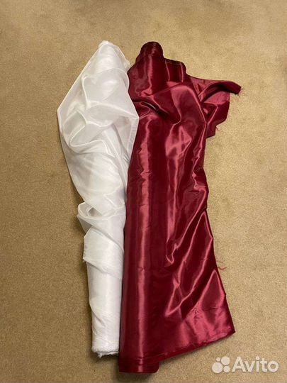 Шелк Таффета белый, бордовый, Атлас, подкладочная