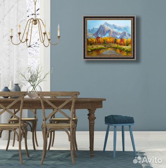 Картина маслом Горный пейзаж Лесное озеро