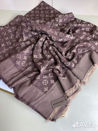 Платок шаль Louis Vuitton 140/140 коричневая
