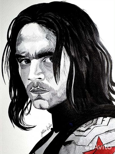 Рисунок Зимний Солдат Марвел Бумага акварель 23х30