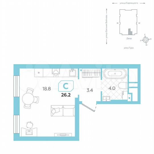 Квартира-студия, 26,2 м², 2/24 эт.