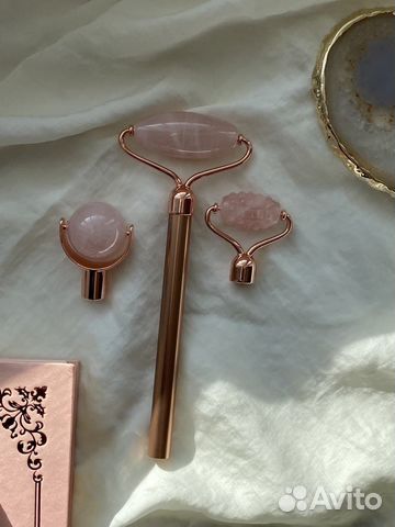 Роллер розовый кварц 3 насадки, гуаша