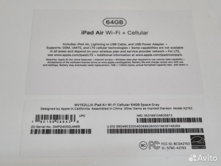 Apple iPad Air 2019, Wi-Fi + Cellular, 64GB Новый