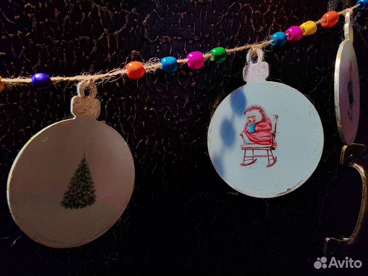 Гирлянда, флажки на новогоднюю ёлку деревянные