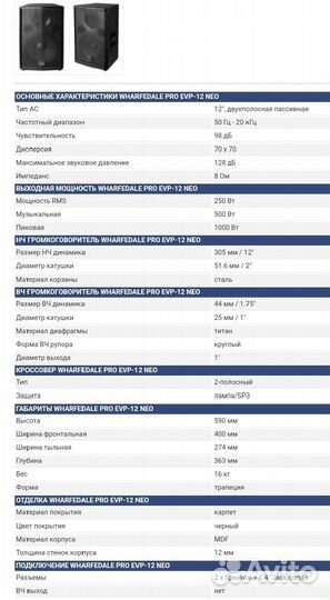 Акустическая система Wharfedale Pro Evp 12 Neo