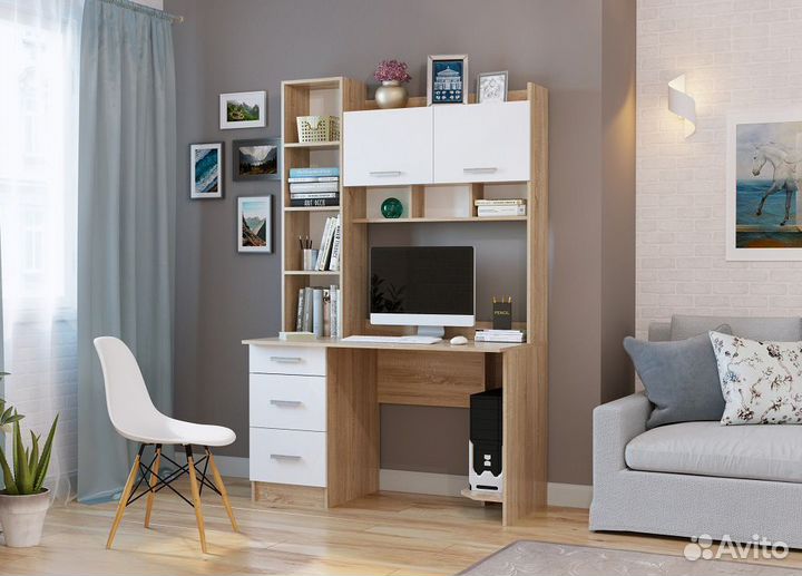 Стол пкс-5 сонома / белый глянец