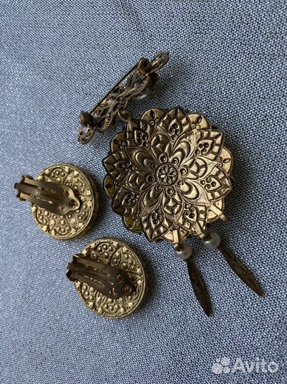 Брошь и серьги (клипсы) комплект винтаж