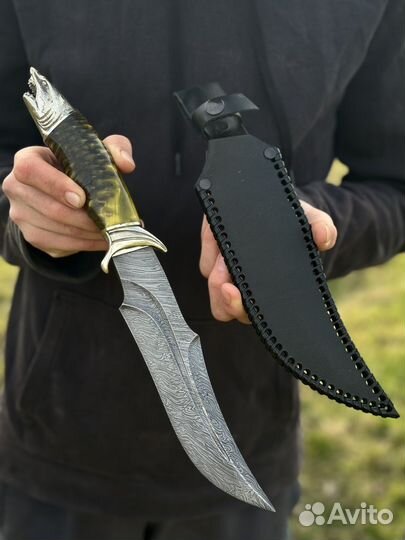 Нож акула из дамасской стали