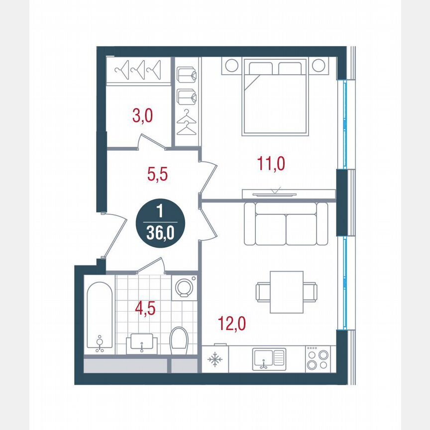 1-к. квартира, 36 м², 24/32 эт.