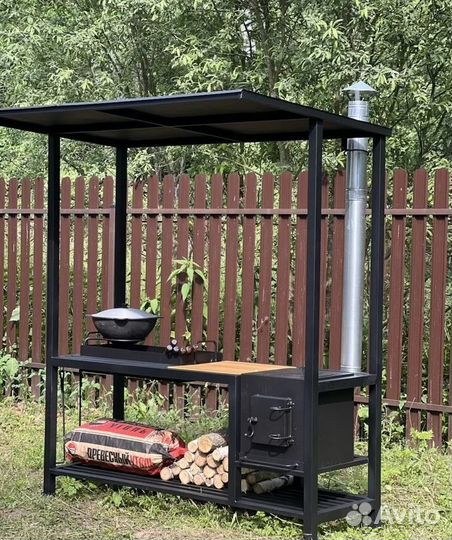 Мангал с печью под казан и крышей