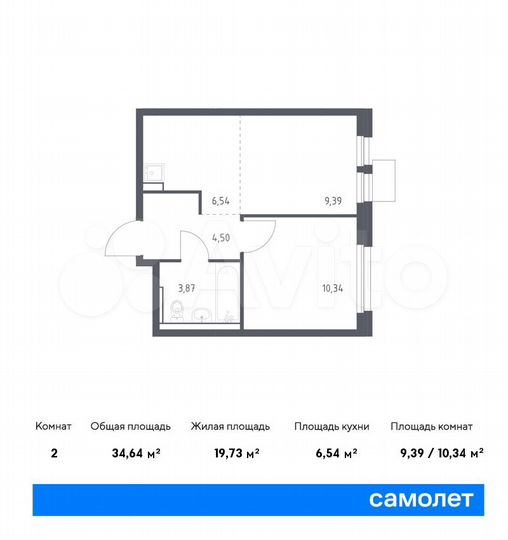 2-к. квартира, 34,6 м², 10/17 эт.