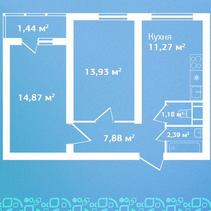 2-к. квартира, 53 м², 5/9 эт.