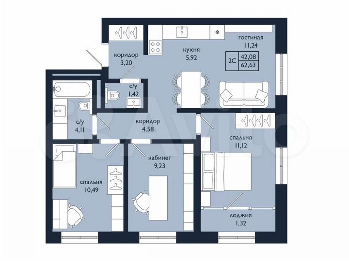 4-к. квартира, 62,6 м², 9/25 эт.