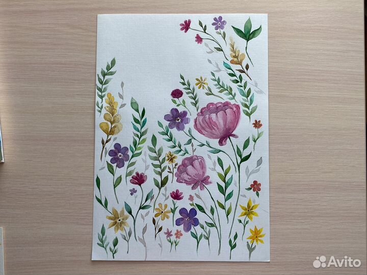 Картина акварель, цветы