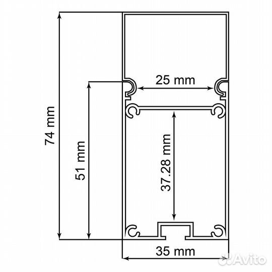 Профиль для светодиодной ленты CAB266 2000*35*74мм