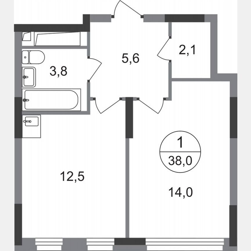 1-к. квартира, 38 м², 3/17 эт.