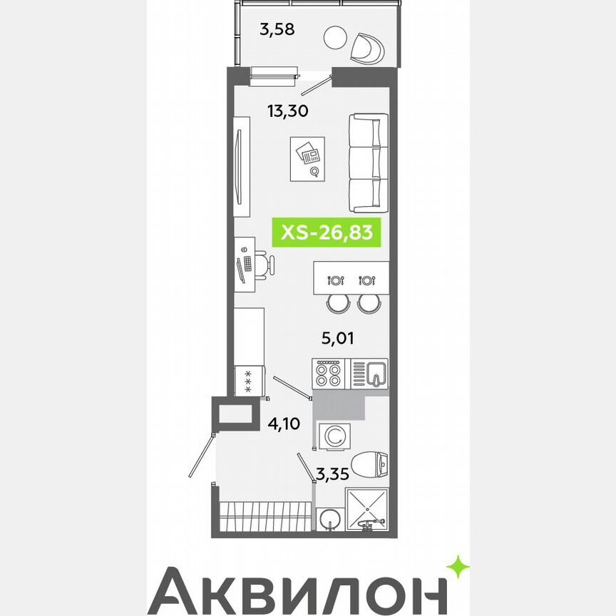 Квартира-студия, 26,8 м², 11/12 эт.