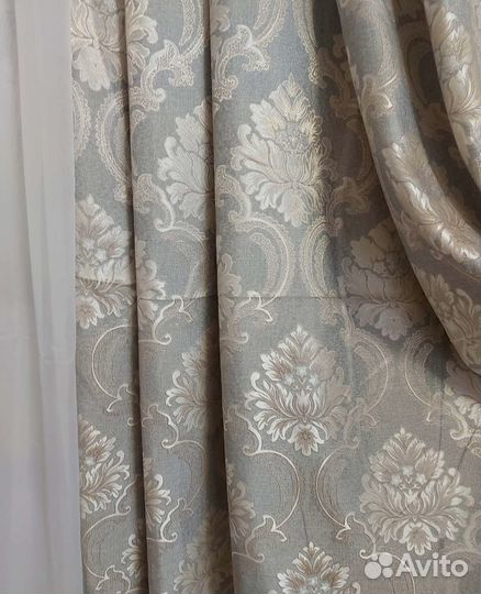 Шторы из льна жаккарда, серо бежевый цвет
