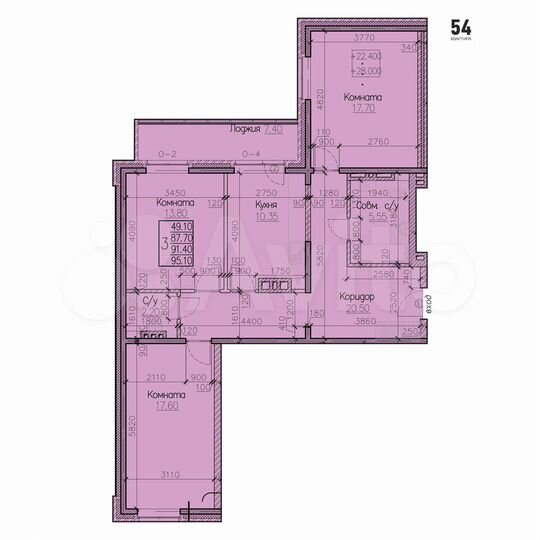 3-к. квартира, 91,4 м², 9/15 эт.