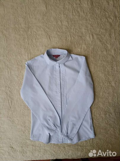 Блузка на девочку голубая, размер 152,хлопок