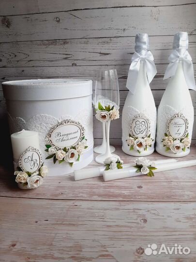 Свадебные бокалы, бутылки, казна, набор