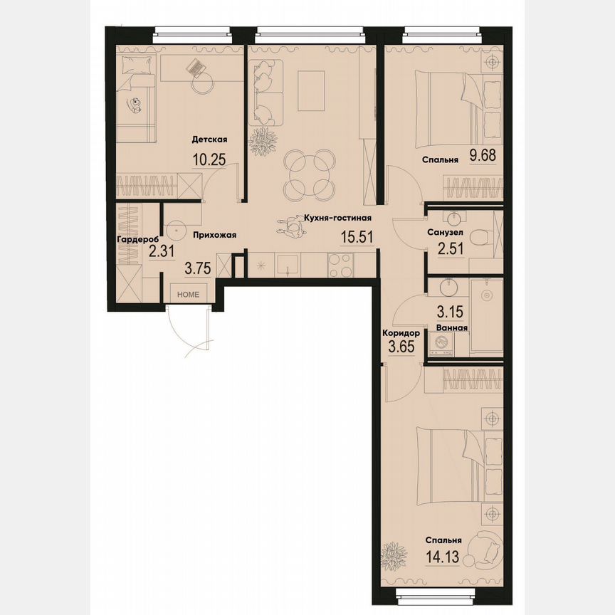 3-к. квартира, 64,9 м², 1/12 эт.