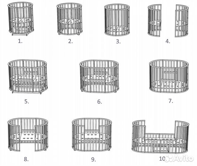Кроватка mr sandman round 10 в 1 белая с матрасами