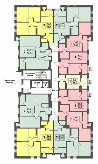 3-к. квартира, 68,4 м², 12/13 эт.