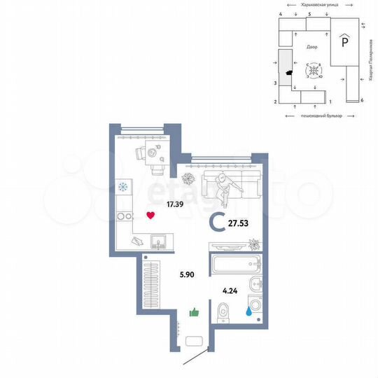 Квартира-студия, 27,5 м², 2/25 эт.