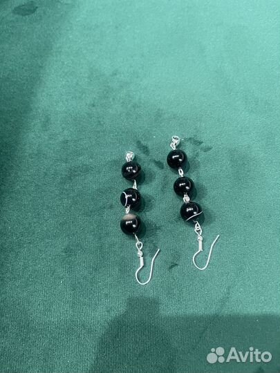 Серьги с черным агатом