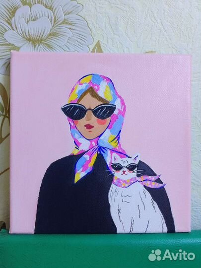 Картина на холсте Девушка с кошкой