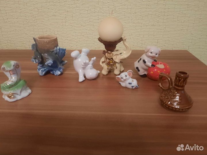 Фарфоровые статуэтки и подсвечники, копилка +СССР