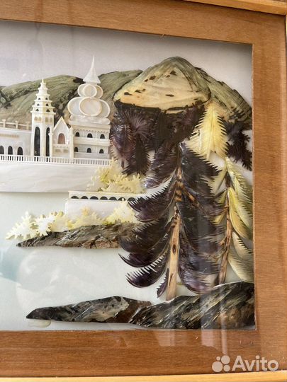 Картина Япоеия из ракушек и перламутра 70-е винтаж