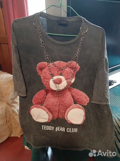 Футболка варёнка с принтом3d Teddy и цепочкой - m