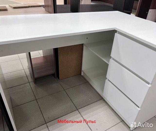 Стол письменный Челси угловой Белый/Белый глянец