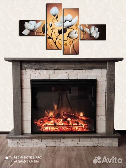 Камин электрический в портале натуральное дерево