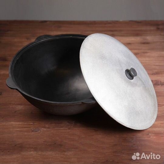 Казан чугунный, 16 л, круглое дно, алюминиевая кры