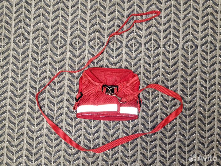 Красная шлейка с поводком для собачки, размер S