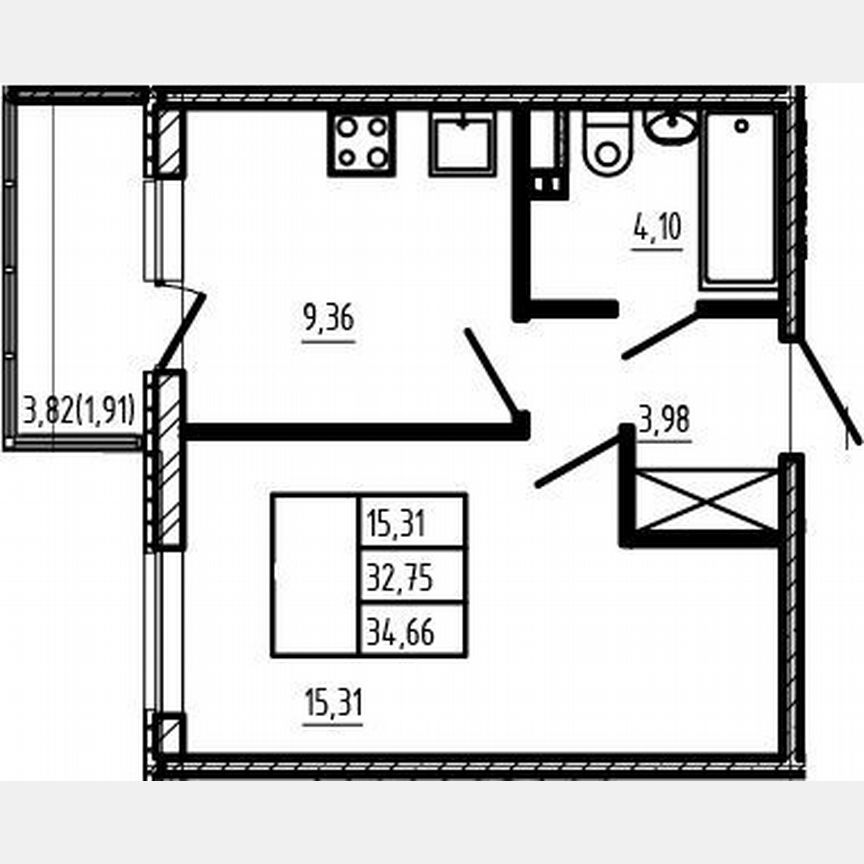 1-к. квартира, 32,8 м², 4/4 эт.