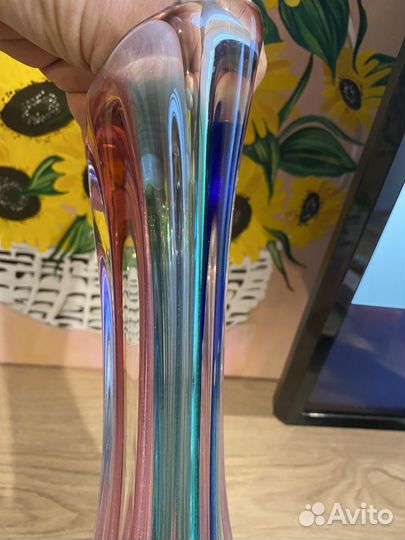 Ваза стиляга Чехословакия цветное стекло