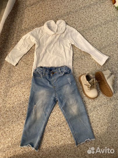 Пакет фирменных вещей на девочку 74-80 и ботинки