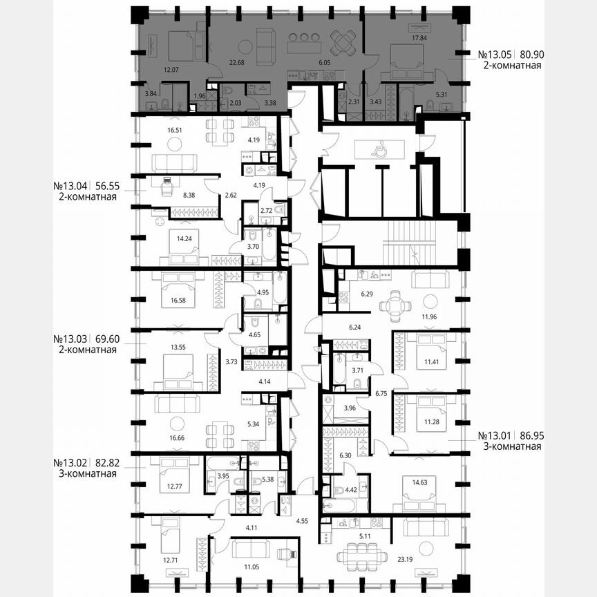 2-к. квартира, 80,9 м², 13/17 эт.