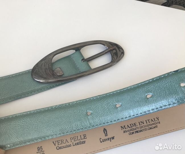 Ремешок итальянский лакированный голубой натур.кож