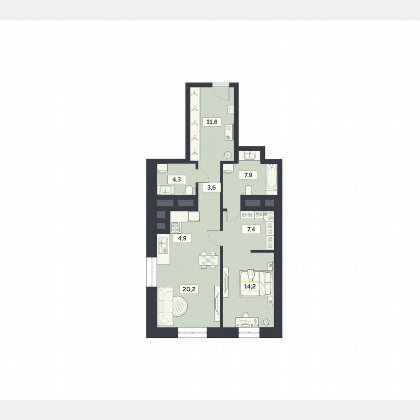 2-к. квартира, 74,1 м², 19/27 эт.