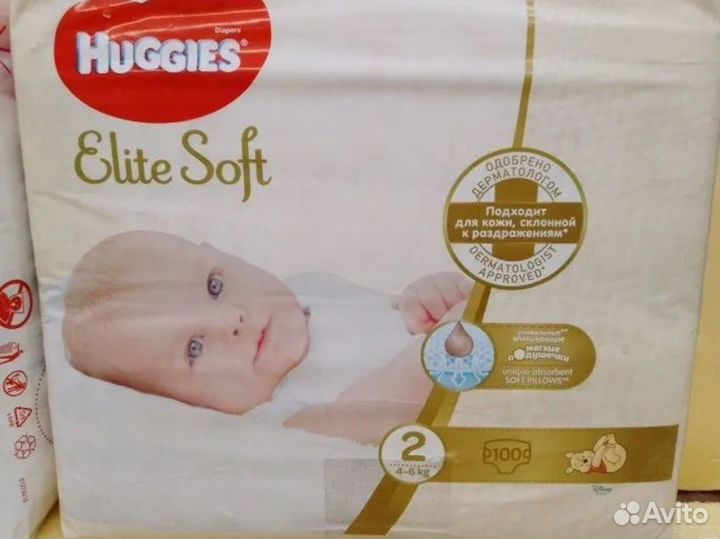 Huggies elite soft 2 4-6 100 шт