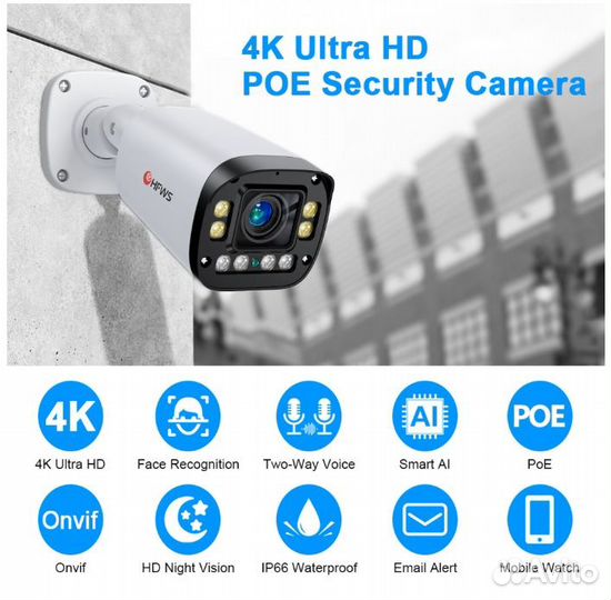 8MP 4K IP-камера с автофокусом 4х-зум, DC12v/ POE