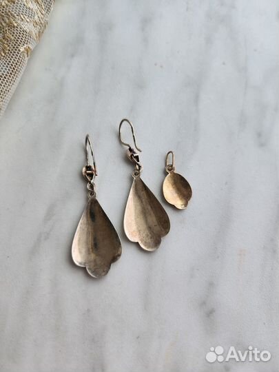 Украшения серьги,кулон серебро 875 проба 