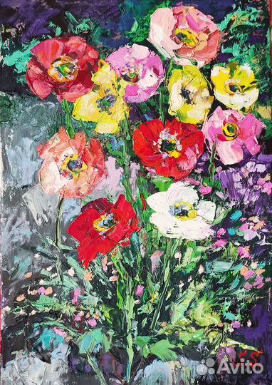 Картина маслом полевые цветы текстурная
