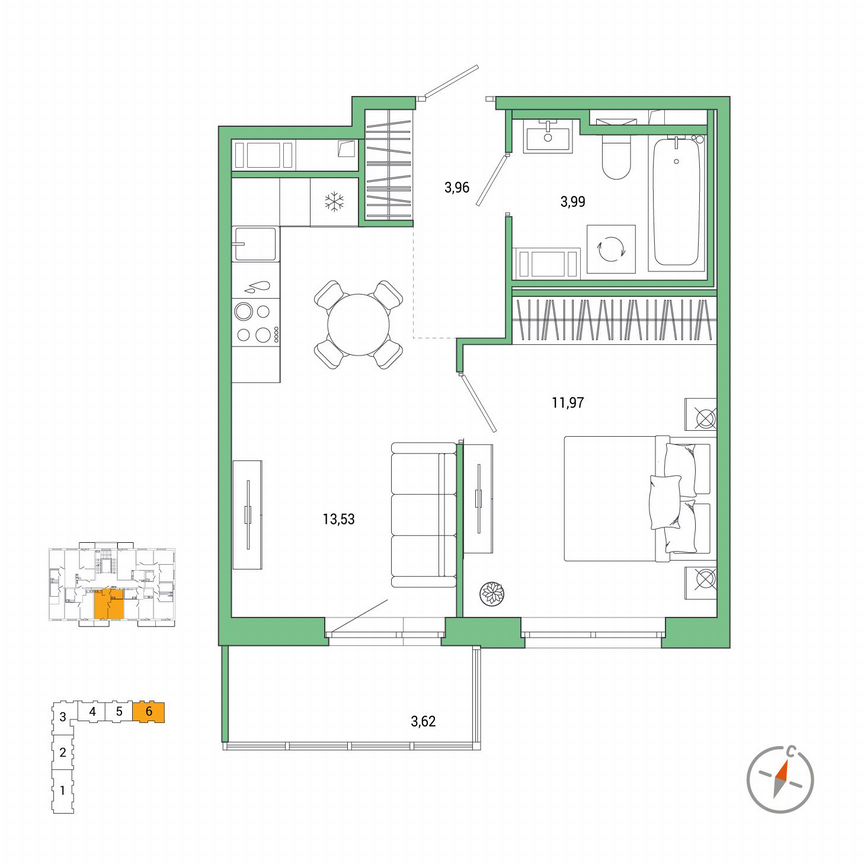 1-к. квартира, 34,5 м², 3/7 эт.