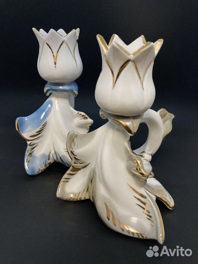 Подсвечник кисловодский фарфор серый Нарцисс